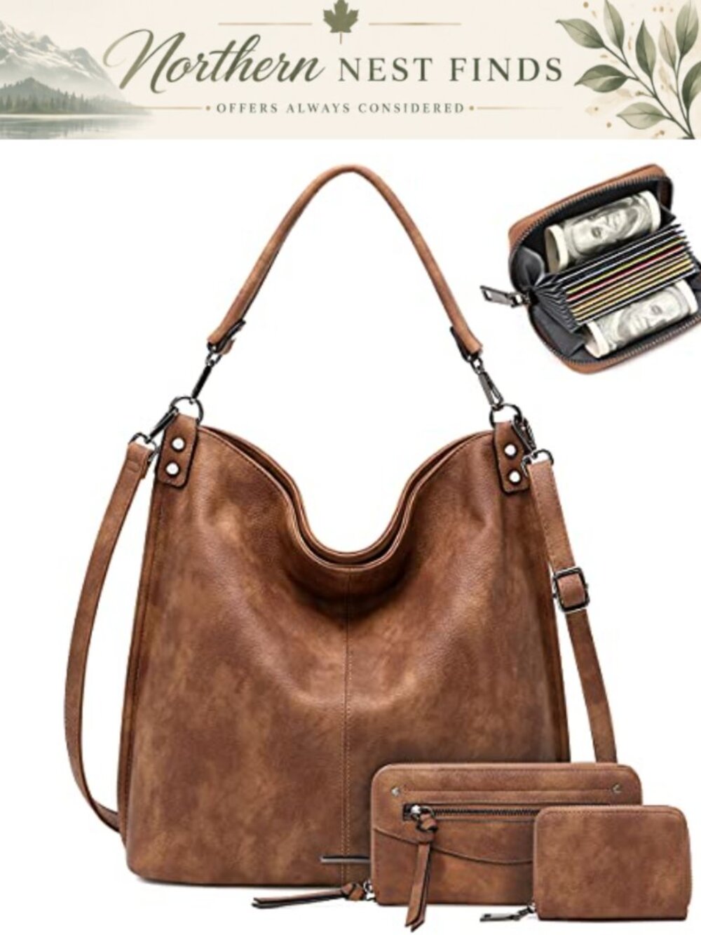 Vegan Leather Hobo Shoulder Bag Crossbody Adjustable Strap